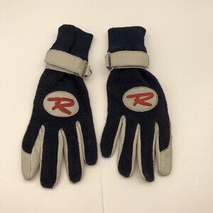Vtg ROSSIGNOL Leather & terry cloth Ski Gloves Men's Med Blue White & Red